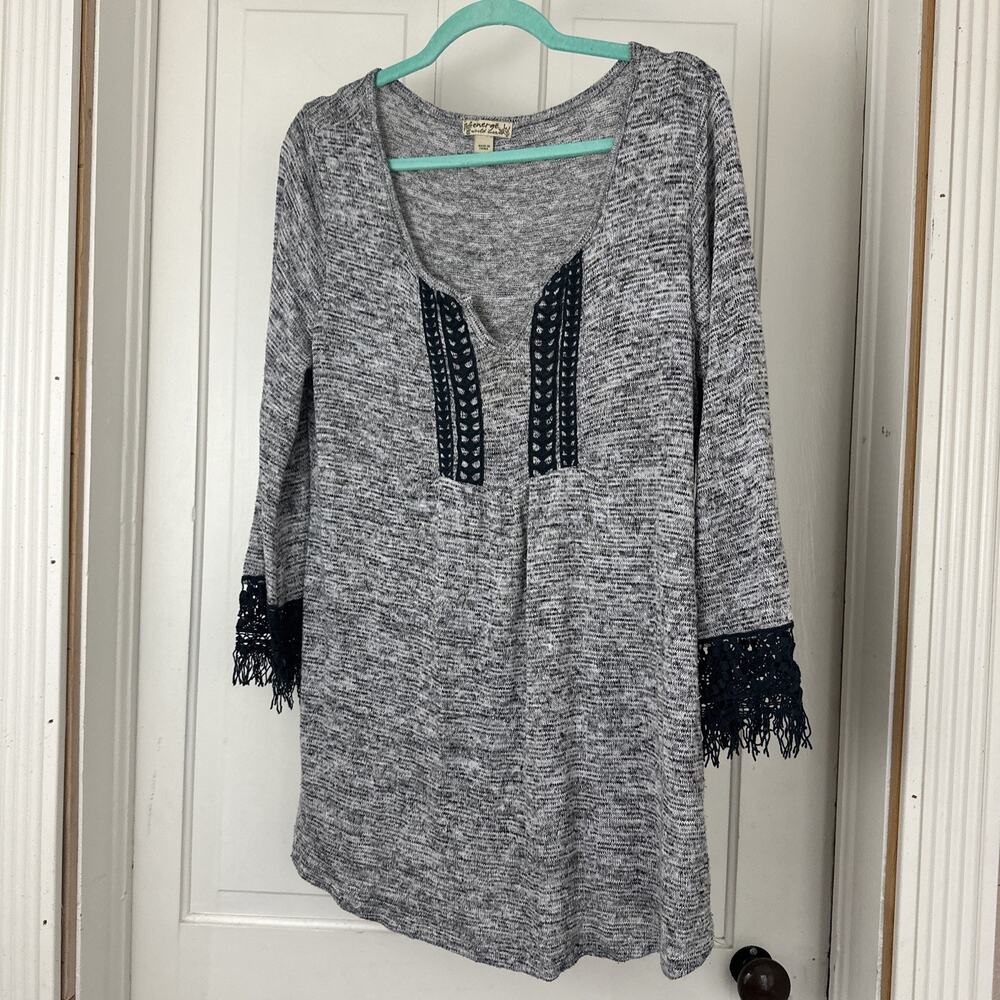 Energe World Wear Women's Grey V-Neck Large Stretch Casual Embroidere 3/4 sleeve - Picture 1 of 6